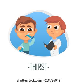 Thirst medical concept. Vector illustration. Doctor and patient are talking in the hospital. Isolated on white background.