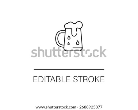 Thirst quenching beer mug icon with editable stroke for menus and pub designs, perfect for happy hour promotions and bar signage.