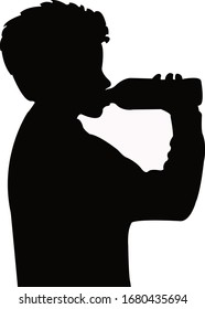 thirsty boy drinking, silhouette vector