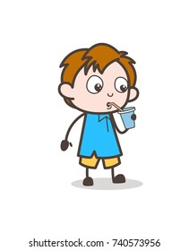 Thirsty Boy Drinking Water - Cute Cartoon Kid Vector
