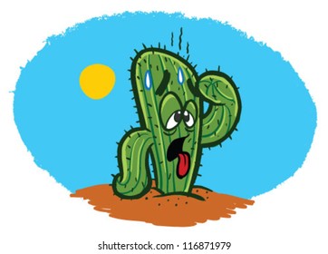 Thirsty Cactus In The Desert Cartoon