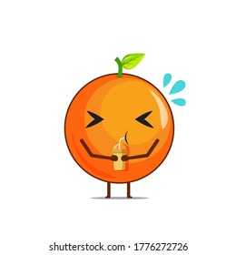 Thirsty Cute orange character isolated on white background. Orange character emoticon illustration