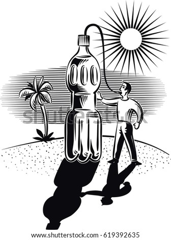 Thirsty in the desert, which is suckled by a large bottle.