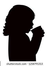 thirsty girl drinking, silhouette vector