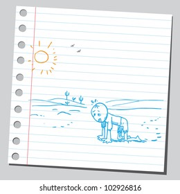 Thirsty man in desert