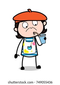 Thirsty Man Drinking Water - Cartoon Artist Vector Illustration