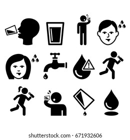 Thirsty man, dry mouth, thirst, people drinking water icons set  - Shutterstock ID 671932606