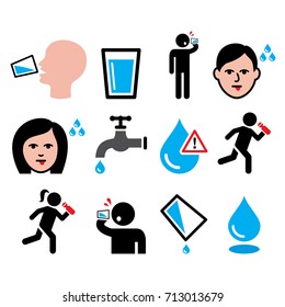 Thirsty Man, Dry Mouth, Thirst, People Drinking Water Icons Set 
 
Vector Icons Set - Thirst, Dehydration Vector Design 
 