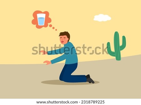 Thirsty man need drinking water in flat design.