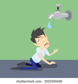 Thirsty man need water-vector cartoon