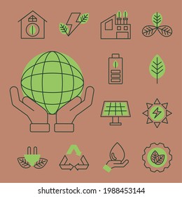 thirteen bioenergy ecology set icons