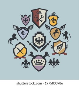 thirteen coats of arms set icons
