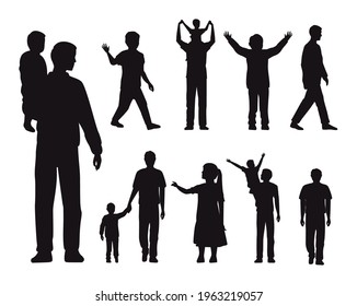 thirteen fathers and kids characters silhouettes