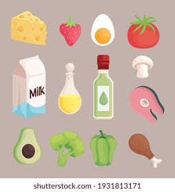 thirteen healthy food set icons