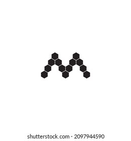 thirteen hexagons letter M simple symbol logo vector
