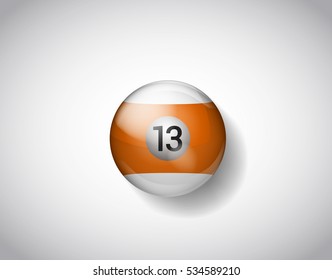 Thirteen orange yellow ball pool. Vector illustration billiards isolated. 13 Ball for Snooker pool. Billiard Balls.