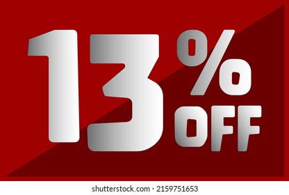 Trece por ciento de descuento. Banner rojo con tipografía en blanco y gris para promociones y ofertas.