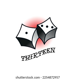 Thirteen. Tattoo. Dices. Dice. Old School. 13. Traditional. Free vector