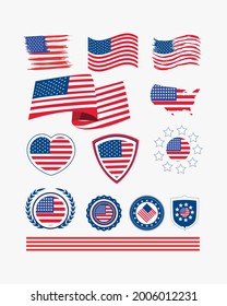 thirteen usa flag set icons