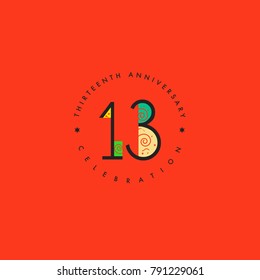 Thirteen years, 13th Anniversary Celebration Logo Design, Number 13 Icon Vector Template.