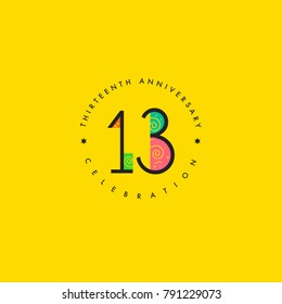 Thirteen years, 13th Anniversary Celebration Logo Design, Number 13 Icon Vector Template.