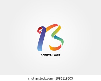 Thirteen years anniversary celebration logo blue green and red