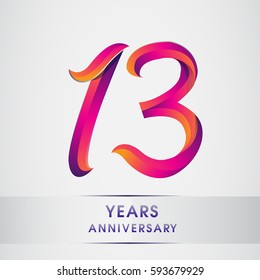 thirteen years anniversary celebration logotype colorfull design, 13th birthday logo on white background