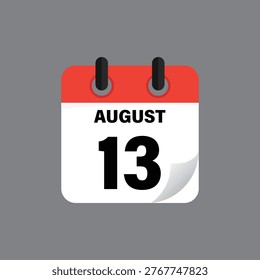 Thirteenth August Calendar Icon Date Schedule Grey Background Vector Illustration