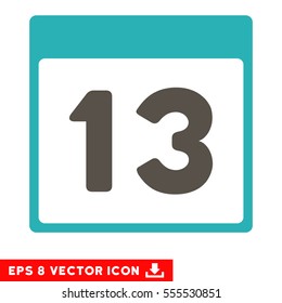 Thirteenth Calendar Page icon. Vector EPS illustration style is flat iconic bicolor symbol, grey and cyan colors.