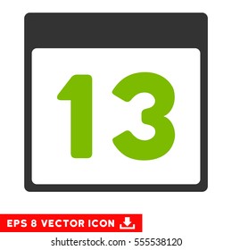 Thirteenth Calendar Page icon. Vector EPS illustration style is flat iconic bicolor symbol, eco green and gray colors.