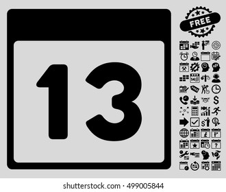 Thirteenth Calendar Page pictograph with bonus calendar and time management clip art. Vector illustration style is flat iconic symbols, black, light gray background.