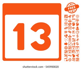 Thirteenth Calendar Page pictograph with bonus calendar and time management pictograph collection. Vector illustration style is flat iconic symbols, orange, white background.