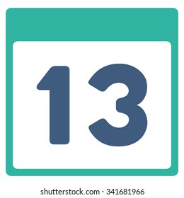 Thirteenth Date vector icon. Style is bicolor flat symbol, cobalt and cyan colors, rounded angles, white background.