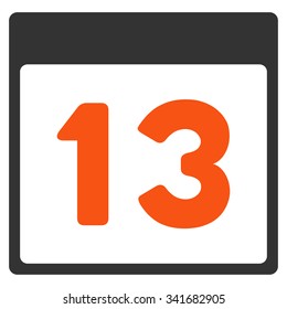 Thirteenth Date vector icon. Style is bicolor flat symbol, orange and gray colors, rounded angles, white background.