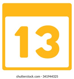 Thirteenth Date vector icon. Style is flat symbol, yellow color, rounded angles, white background.
