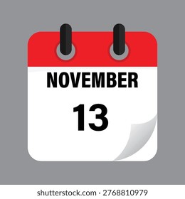Thirteenth November Calendar Icon Date Schedule Grey Background Vector Illustration