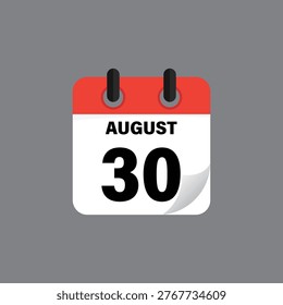 Thirtieth August Calendar Icon Date Schedule Grey Background Vector Illustration