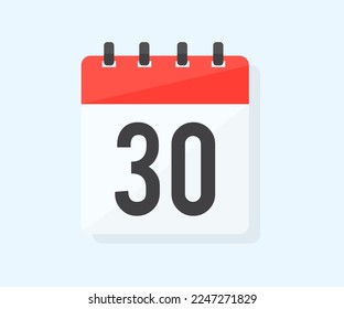 The thirtieth day of the month with date 30, Day thirtieth logo design. Calendar icon flat day 30. Event schedule date. Meeting appointment time vector design and illustration.