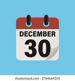 Thirtieth December Calendar Icon Date Schedule Green Background Vector Illustration