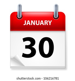Thirtieth January in Calendar icon on white background