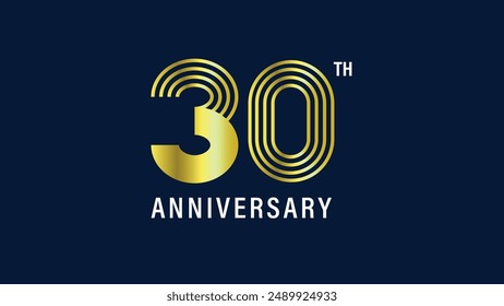 thirtieth-anniversary celebration logotype. 30th-anniversary logo with golden color isolated on a dark blue background, vector design for greeting card and invitation card