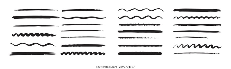 thirty crayon drawn underline stroke set black and white