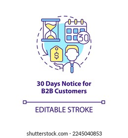 Thirty days notice concept icon. B-to-B clients. Communicate price increase guideline abstract idea thin line illustration. Isolated outline drawing. Editable stroke. Arial, Myriad Pro-Bold fonts used