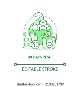 Thirty days reset green concept icon. Healthy food eating. Trendy diets abstract idea thin line illustration. Isolated outline drawing. Editable stroke. Arial, Myriad Pro-Bold fonts used