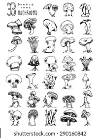 thirty doodle icons MUSHROOMS nature simple drawing