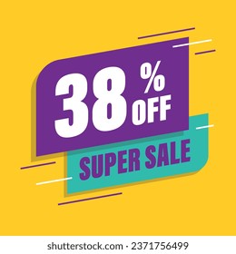 Thirty eight 38% percent purple and green sale tag vector