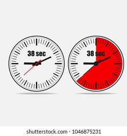 Thirty Eight Seconds Clock on grey background. Two options.