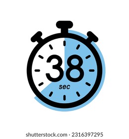 thirty eight seconds stopwatch icon, timer symbol, 38 sec waiting time vector illustration