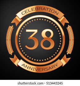 Thirty eight years anniversary celebration with golden ring and ribbon.