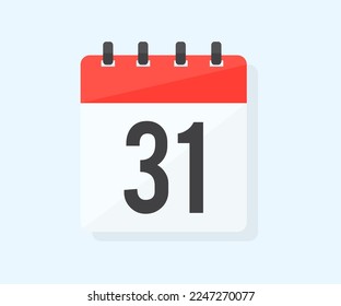 The thirty first day of the month with date 31, day thirty one logo design. Calendar icon flat day 31. Event schedule date. Meeting appointment time vector design and illustration.
